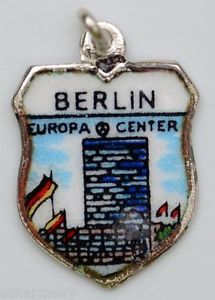 Berlin, Germany - Europa Center - Vintage Enamel Travel Shield Charm - Continental Silver
